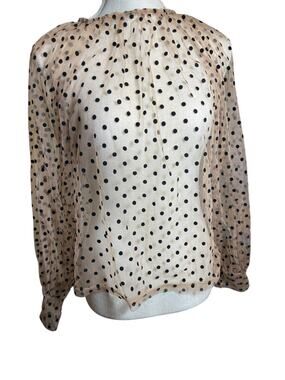 DAZY Sheer Blush Pink Polka Dot Long Sleeve Top Mesh